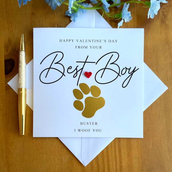 Valentines card from the dog, best boy, best girl, pet Valentine’s card, dog dad, dog mum card, paw card, I woof you, TLC0003