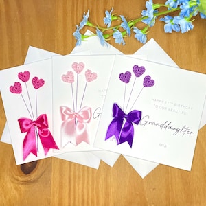 Granddaughter Birthday Card, Crochet Heart Balloons & Bow, personalised card, adult granddaughter card image 10