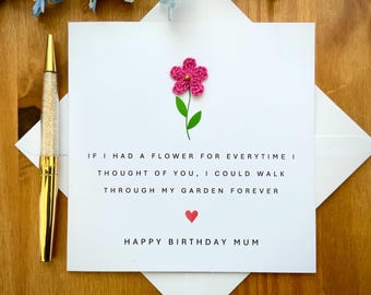 Carte d'anniversaire fleur au crochet pour maman : motif en coton fait main, TLC0502