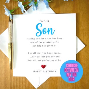 Carte d'anniversaire de fils, poème de fils, carte d'anniversaire de fils adulte, carte d'anniversaire pour fils, anniversaire de fils spécial. TLC0050