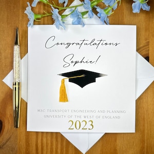 Personalised graduation card with tassel, celebration card for graduate, PhD graduation card, graduation day, TLC0028P