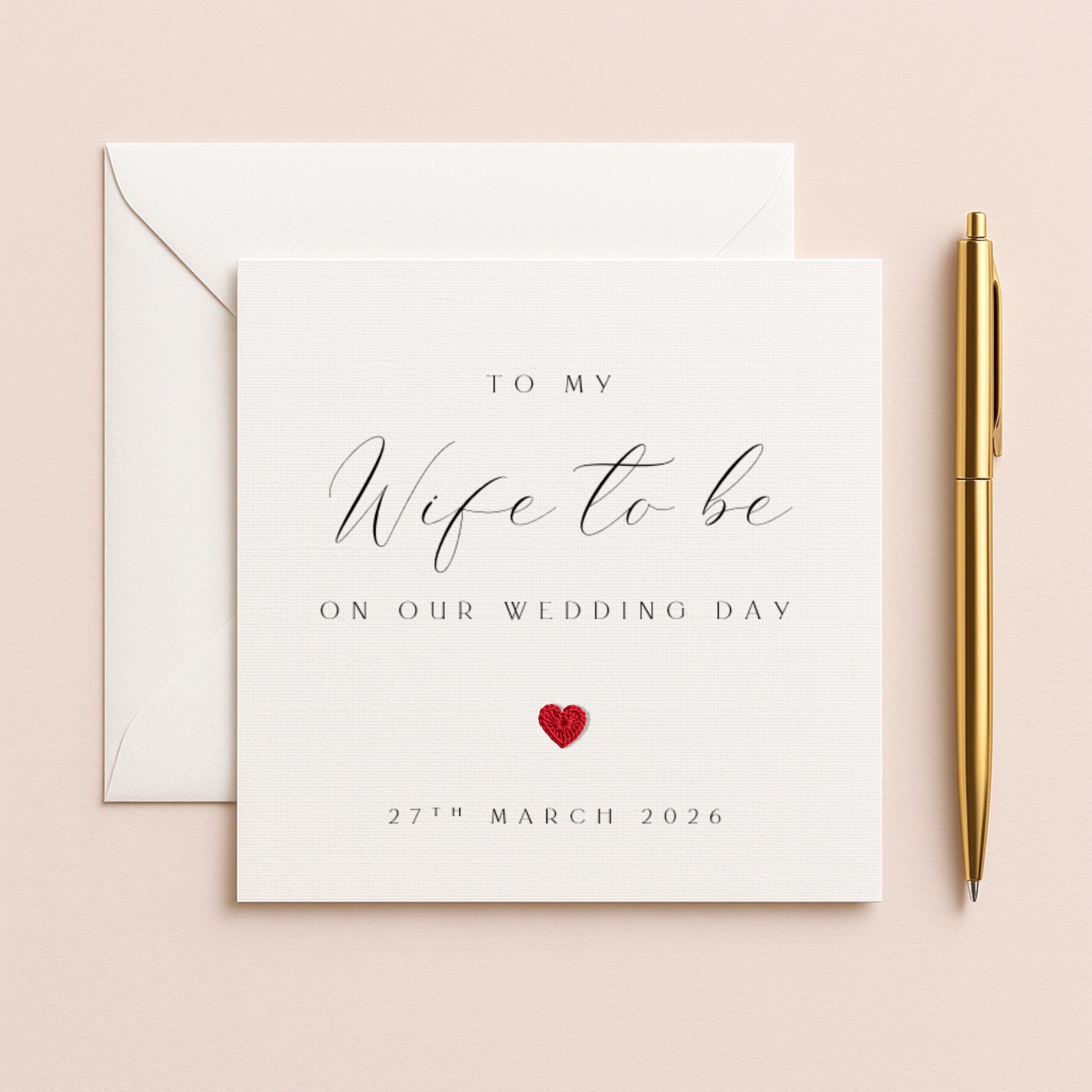 To My Wife To Be Wedding Card, Handmade Crochet Heart, Hammered Cardstock, TLC0764 wife