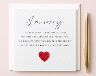 I'm Sorry Card, thoughtful apology card, argument regrets,  Handmade Heart, TLC0790