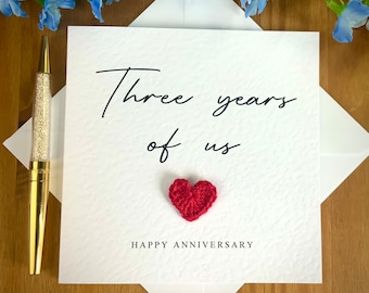 Three years of us card, 3rd anniversary card, personalised third anniversary card, card for him, anniversary card for her, TLC0306