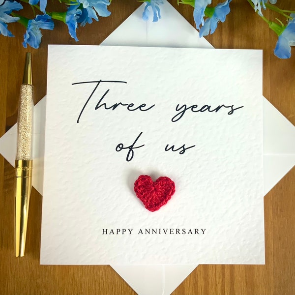 Three years of us card, 3rd anniversary card, personalised third anniversary card, card for him, anniversary card for her, TLC0306