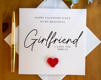 Girlfriend Valentine’s Day card, personalised card for gf, luxury textured valentines card, happy valentines card for her TLC0058