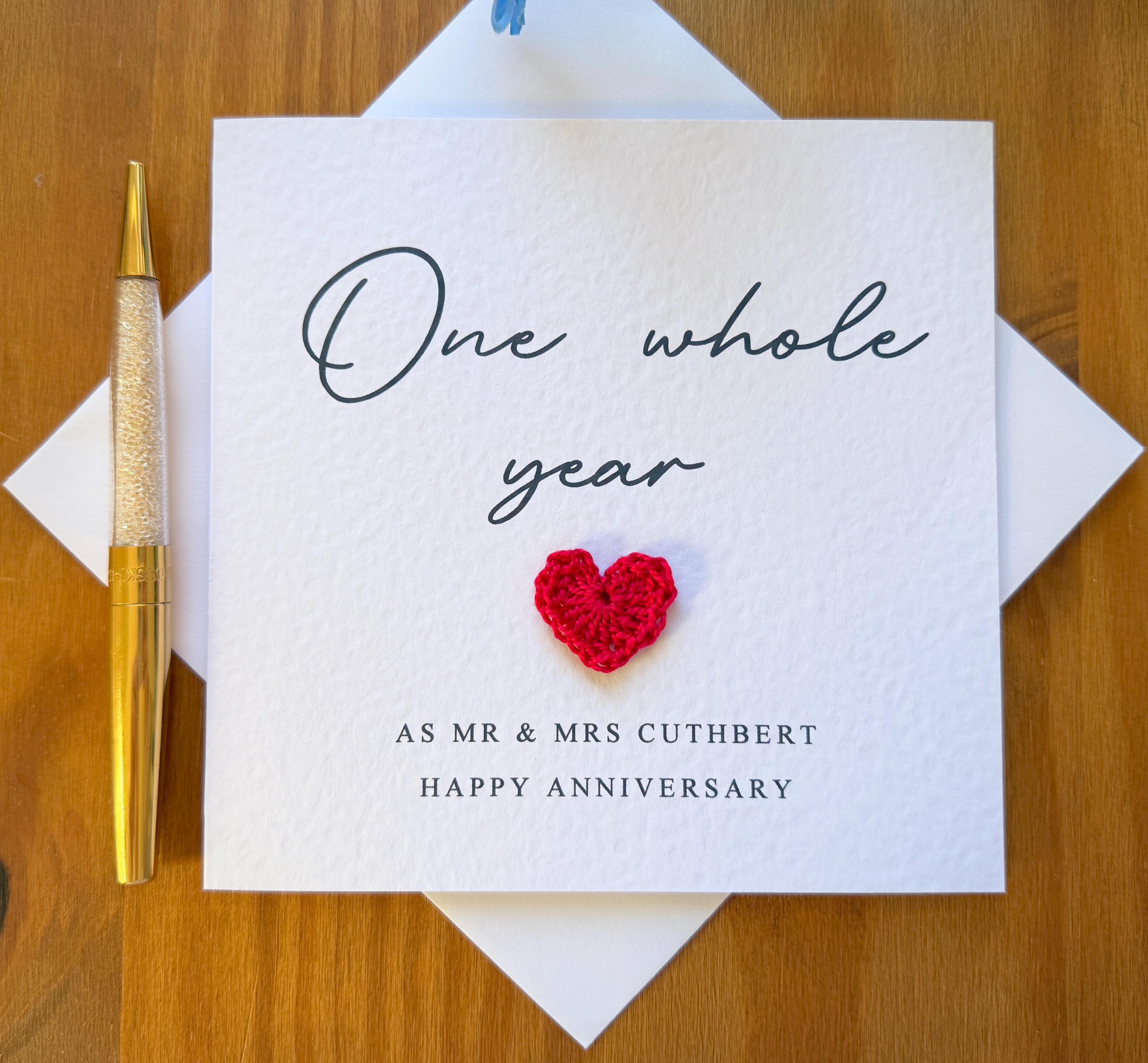 One Whole Year Anniversary Card, First Anniversary Card, 100