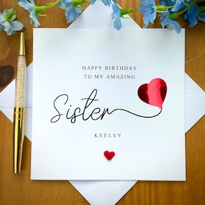 Carte d'anniversaire de soeur, carte de soeur personnalisée, carte d'anniversaire de ballon d'aluminium, carte pour l'anniversaire de soeur, grande soeur, TLC0336