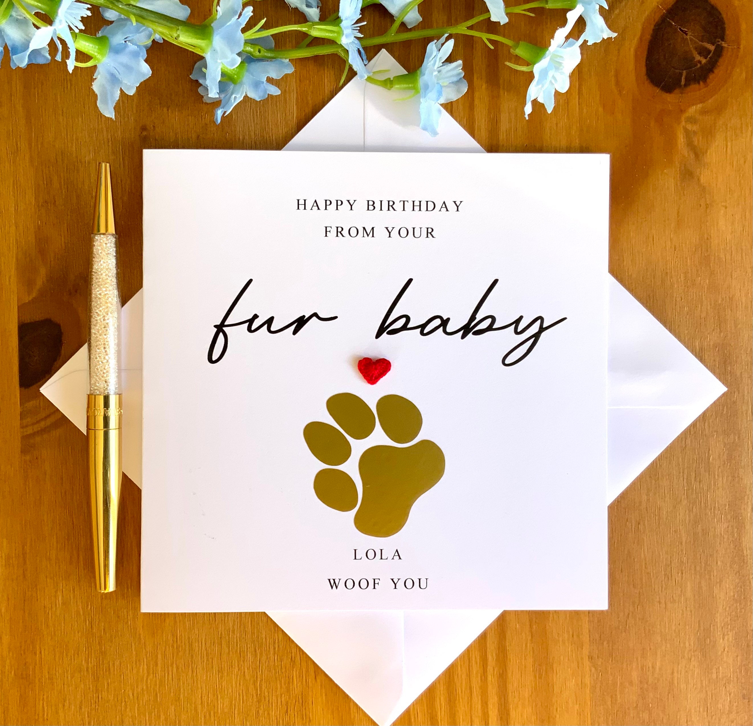 Personalised Dog Birthday Card: Fur Baby Paw Print With Crochet Heart ...