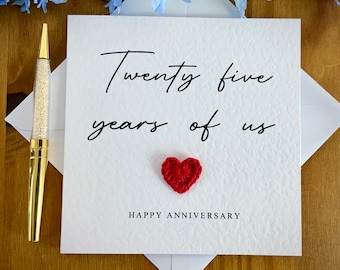 25th Anniversary Card: Crochet Heart, Twenty Five Years of us card, TLC0446