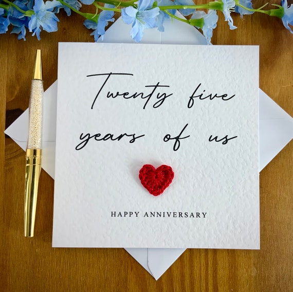 25th Anniversary Card: Crochet Heart, Twenty Five Years of