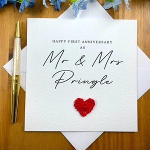 Tarjeta de primer aniversario de bodas para pareja, primer año como señor y señora, tarjeta de aniversario personalizada para ellos, TLC05xx