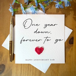 1 Year Down Forever to Go, 1st Anniversary Gifts Boyfriend Girlfriend Him  Her, Personalised 1 Year Anniversary, Acrylic Heart With Grey Bag 