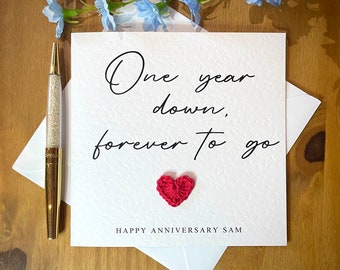 First anniversary card, one year down forever to go, personalised anniversary card, card for him, anniversary card for her, TLC0144