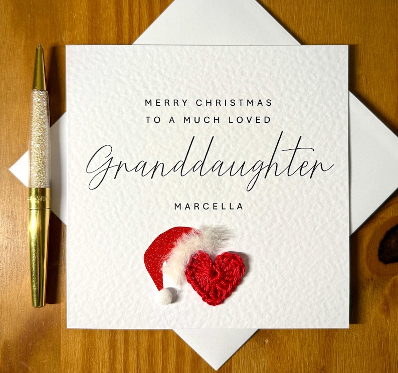 Personalised Granddaughter Christmas Card Crochet Heart With personalised-granddaughter-christmas-card-crochet-heart-with