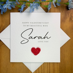 Tarjeta de San Valentín para esposa, tarjeta personalizada para esposa, tarjeta de San Valentín con nombre y textura de lujo, tarjeta de feliz día de San Valentín para esposa TLC0301 VAL