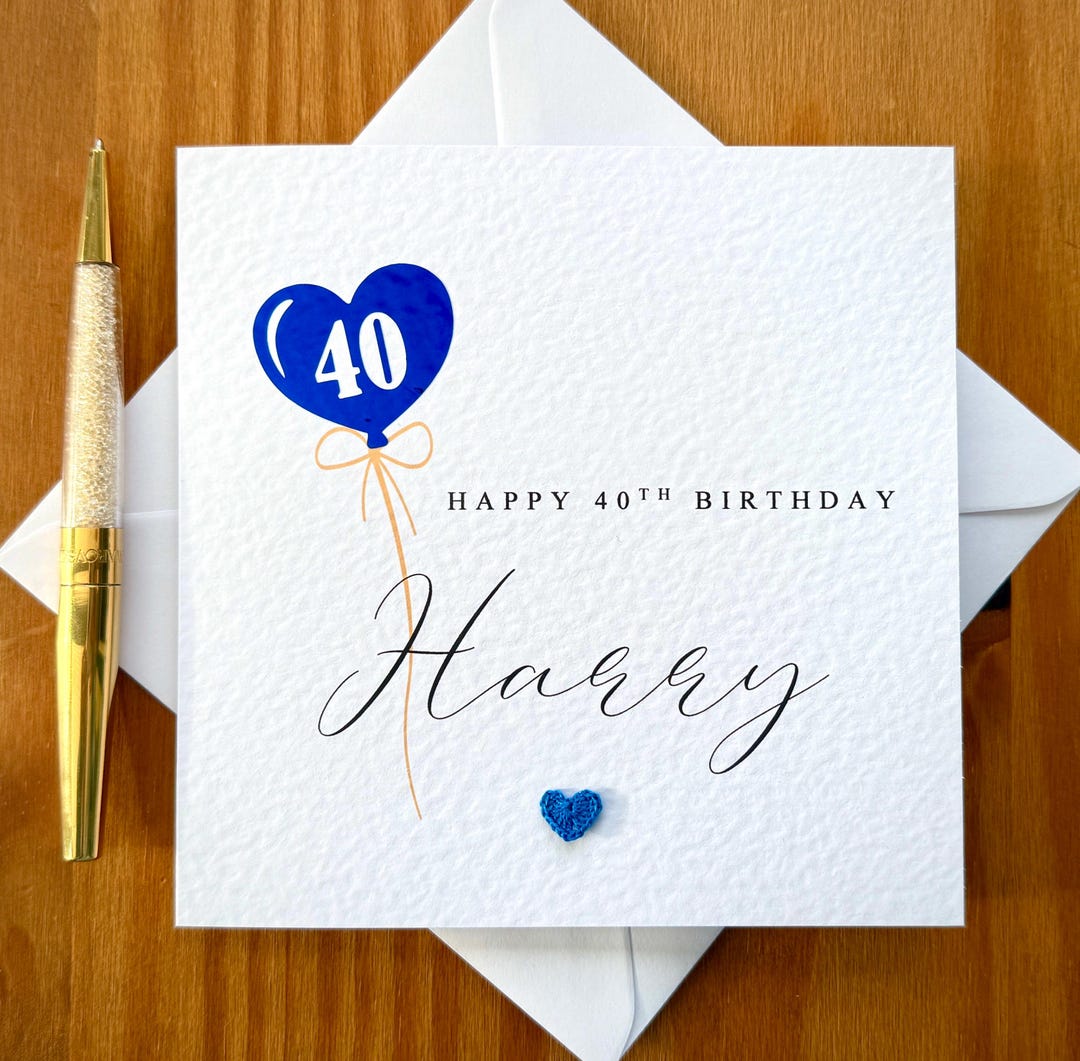 40th Birthday Card: Personalised 40th Birthday Card, Handmade Cotton ...