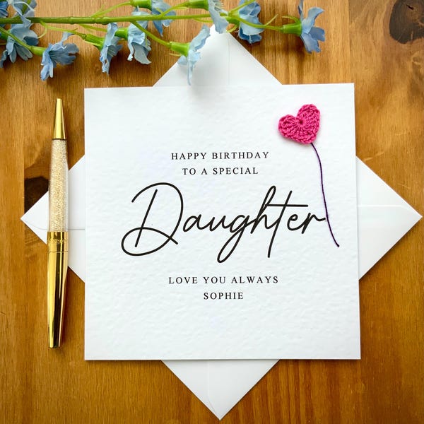 Tarjeta de cumpleaños para hija: Tarjeta para hija adulta o adolescente, cartulina texturizada elegante, tarjeta personalizada, TLC0501