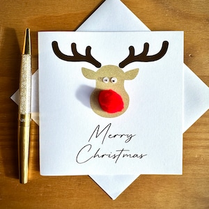 Tarjetas navideñas de renos hechas a mano, juego de tarjetas navideñas, paquete de tarjetas navideñas, renos con purpurina, tarjetas navideñas de renos, TLC0155