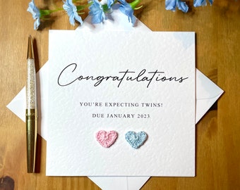 Luxury congratulations you’re expecting twins card, pregnancy announcement card, pregnant with twins, TLC0114