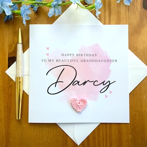 Carte d'anniversaire petite-fille avec coeur au crochet, carte d'anniversaire petite-fille faite main, carte petite-fille personnalisée, TLC0634