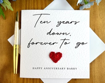 10th anniversary card, ten years down forever to go, personalised anniversary card, card for him, anniversary card for her, TLC0185