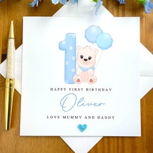 Boys first birthday card, son first birthday, baby boy first birthday with handmade heart, personalised 1st birthday card, TLC057x
