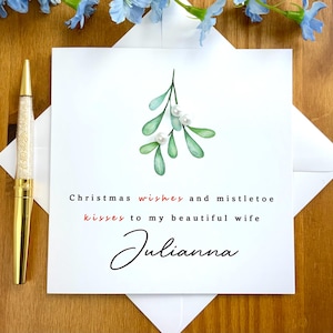 Kerstkaart voor maretakvrouw, kerstkaart voor vrouw, kerstkaart met maretakparels, gepersonaliseerde kerstkaart, TLC05xx