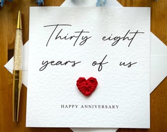 38th Anniversary Card: Crochet Heart, Personalised Card, TLC0462