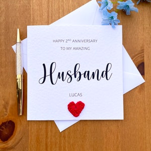 Cartão de aniversário de casamento personalizado para marido, cartão de aniversário de qualquer ano, cartão de aniversário para marido, cartão de crochê, cartão especial