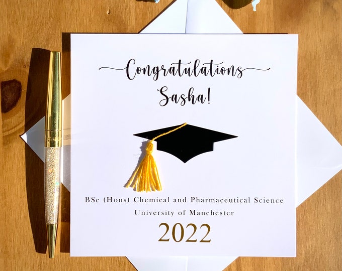 Personalised Graduation Card: Handmade Tassel, Mortar Cap, TLC0028
