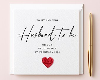 To My Husband to be on our Wedding Day Card: Cotton Yarn Heart, Personalised Date, TLC0779