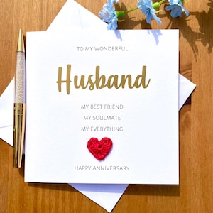 Tarjeta de aniversario de bodas personalizada para esposo, tarjeta para esposo, tarjeta de crochet, tarjeta de aniversario romántica, tarjeta de aniversario para esposo