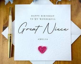 Great niece birthday card, personalised great niece card, textured birthday card, card for great niece birthday, TLC0333
