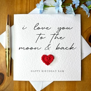 Tarjeta de cumpleaños "Te amo hasta la luna y más allá", tarjeta de cumpleaños romántica, tarjeta para él, tarjeta para ella, tarjeta para amante, TLC0193