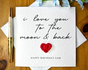 I love you to the moon and back birthday card, romantic birthday card, card for him, card for her, card for lover, TLC0193
