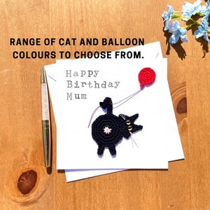 Carte d'anniversaire de chat, carte d'amoureux de chat, adorable minou avec ballon, carte d'anniversaire faite à la main, carte d'anniversaire personnalisée de chaton, dame folle de chat