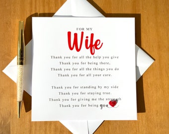 Thank you poem for wife, wife appreciation card, birthday card for wife, meaningful card, best wife, just to say thanks, TLC0001