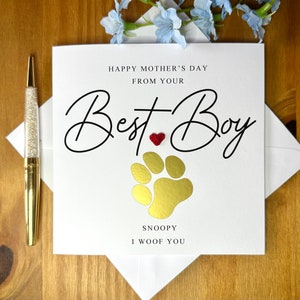 Mother’s Day card from the dog, best boy, best girl, card from pet, dog mum card, personalised dog card, paw card, TLC0003