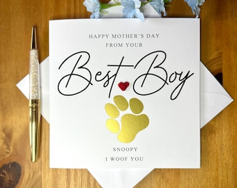 Mother’s Day card from the dog, best boy, best girl, card from pet, dog mum card, personalised dog card, paw card, TLC0003