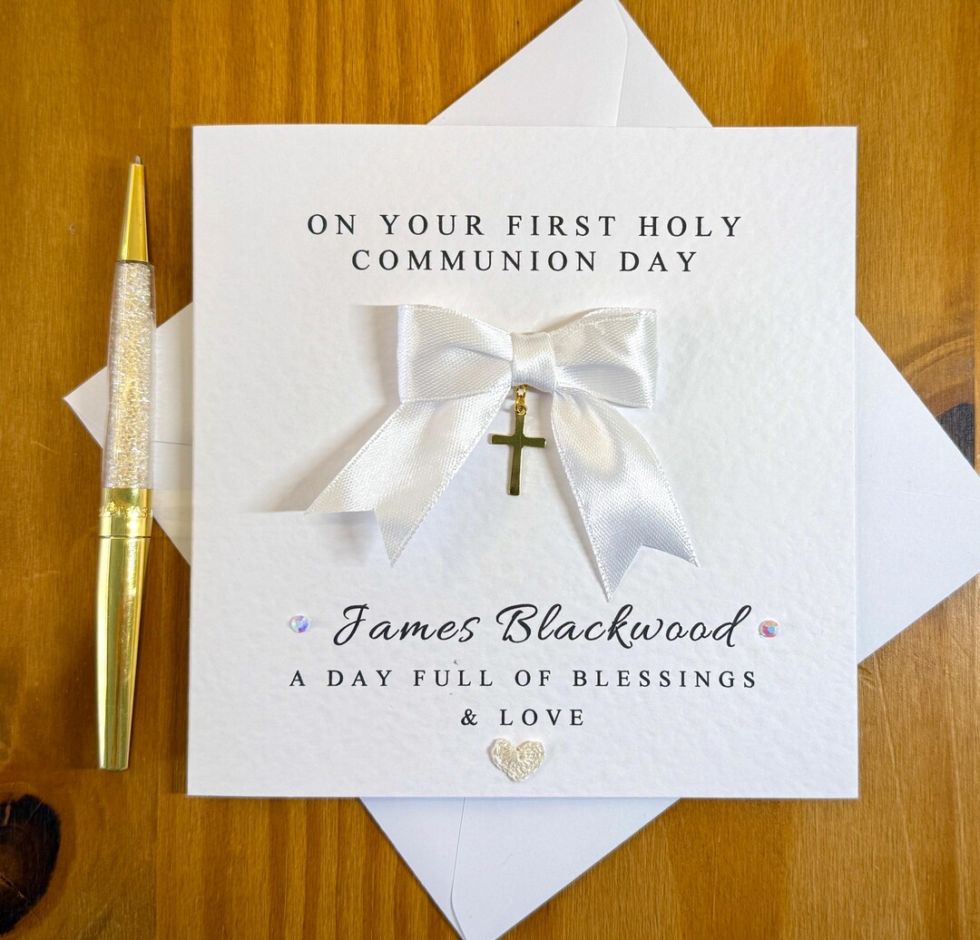 First Holy Communion Card for Girls or Boys: Handmade Linen Card With ...
