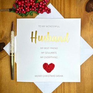 Personalisierte Ehemann Weihnachtskarte, Ehemannkarte, gehäkelte Karte, romantische Weihnachtskarte, Weihnachtskarte für Ehemann