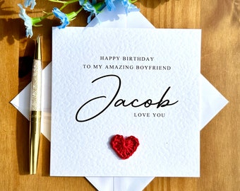 Tarjeta de cumpleaños para novio, personalizada, Cotton Heart, cartulina de lujo, TLC0293