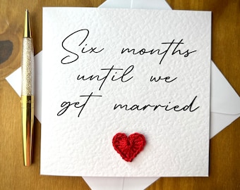 Six Month Wedding Countdown Card: Crochet Heart, Romantic Fiancé Gift, TLC0265