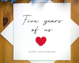 Five years of us card, 5th anniversary card, personalised third anniversary card, card for him, anniversary card for her, TLC0307