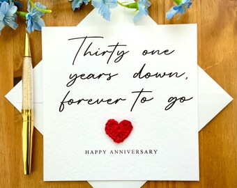 Tarjeta del 31.º aniversario: treinta y un años cumplidos, corazón de crochet, tarjeta personalizada, TLC0519