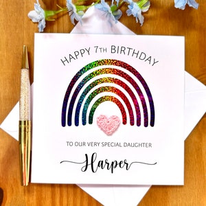 Tochter Glitzer Regenbogen Geburtstagskarte, Regenbogen Karte, Tochter Geburtstagskarte, personalisierte Mädchen Geburtstagskarte, TLC0219