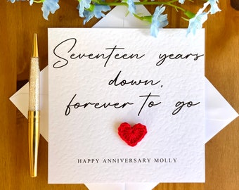 17th anniversary card, seventeen years down forever to go, wedding anniversary card, card for him, anniversary card for her, TLC0211