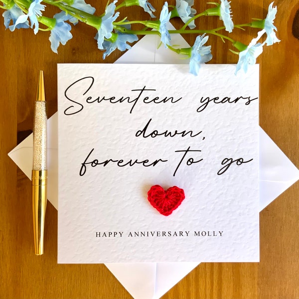 17th anniversary card, seventeen years down forever to go, wedding anniversary card, card for him, anniversary card for her, TLC0211