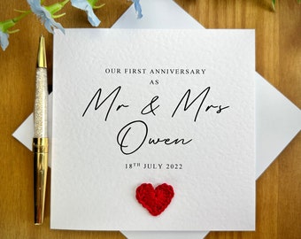 First wedding anniversary card, first year as Mr & Mrs, personalised anniversary card, card for him, anniversary card for her, TLC0236